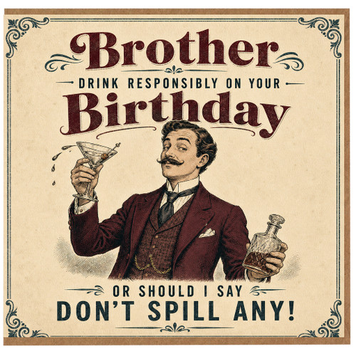 Brother Birthday Card, Funny Drink Responsibly Vintage Style Card