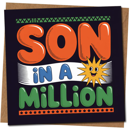 Son in a Million Birthday Card for Son - Fun Bold Typography, 145mm x 145mm Square, Includes Kraft Envelope