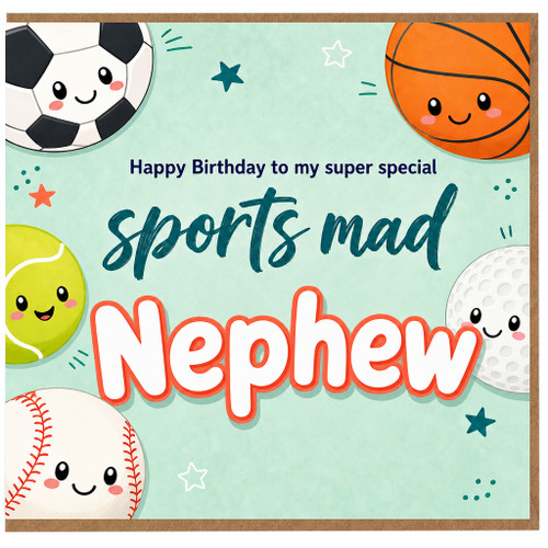 Nephew Birthday Card, Sports Mad Nephew Happy Birthday Card