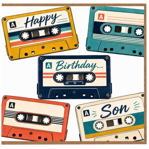 Son Birthday Card, Retro Cassette Tape Design