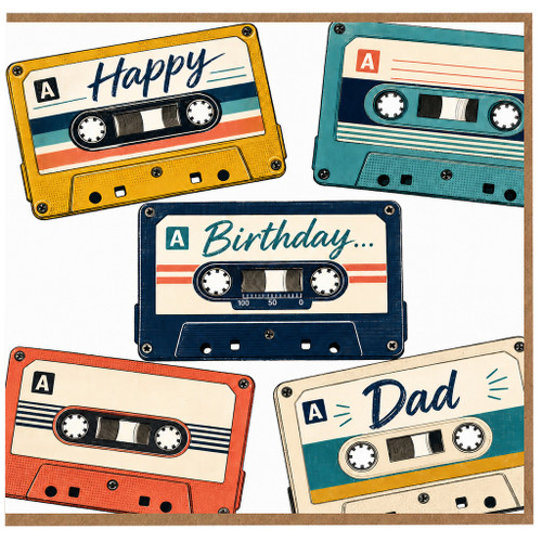 Dad Birthday Card, Retro Cassette Tape Design