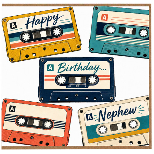 Nephew Birthday Card, Retro Cassette Tape Design