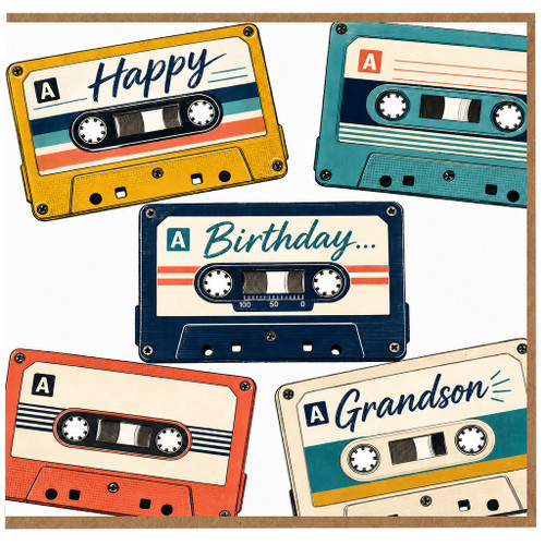 Grandson Birthday Card, Retro Cassette Tape Greeting Card
