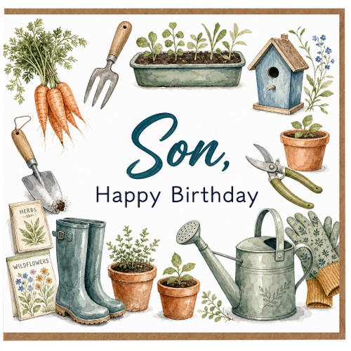 Son Birthday Card, Happy Birthday Gardening Card