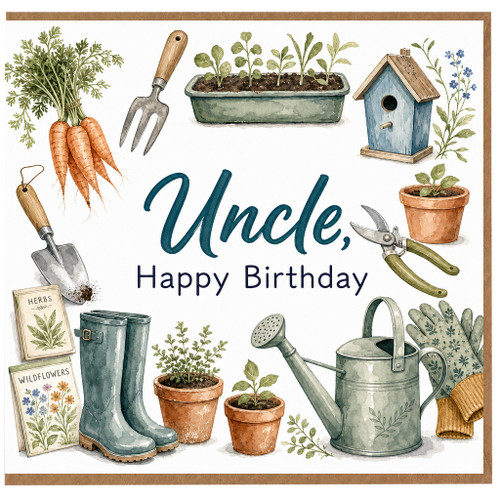 Uncle Happy Birthday Card, Gardening Theme Birthday Card