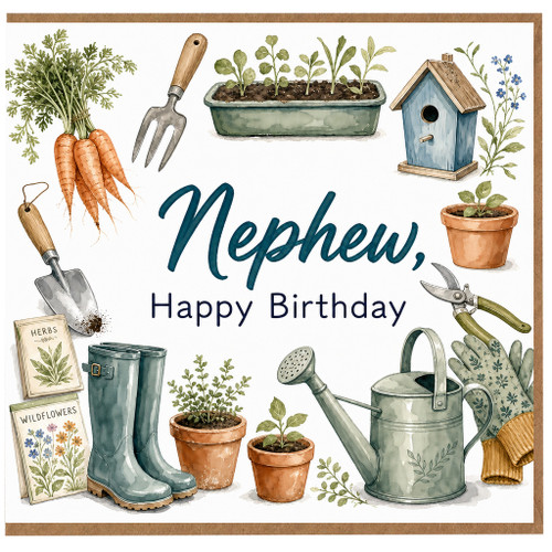 Nephew Birthday Card, Happy Birthday Gardening Card