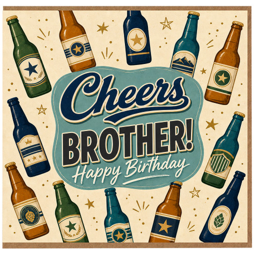 Brother Birthday Card, Cheers Happy Birthday Beer Bottle Design