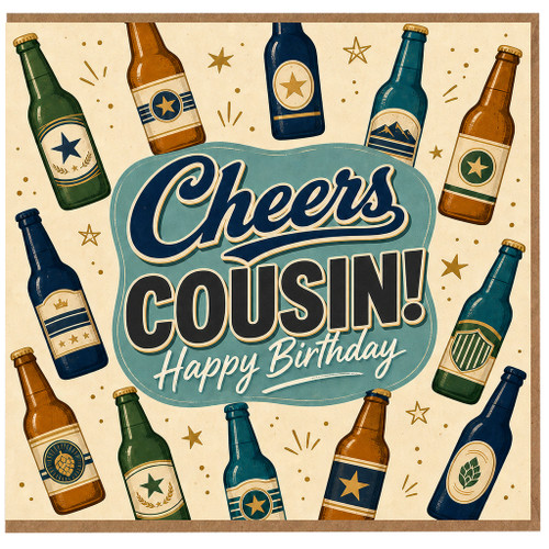 Cousin Birthday Card, Cheers Cousin Happy Birthday Card