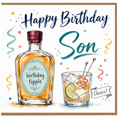 Son Birthday Card, Happy Birthday Son Card with Birthday Tipple and Cheers Design