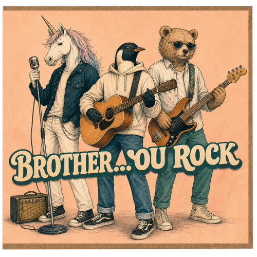 Brother You Rock Card, Fun Music Themed Brother Greeting Card
