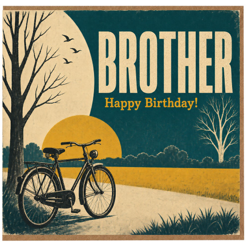 Brother Birthday Card, Vintage Bicycle Sunset Design
