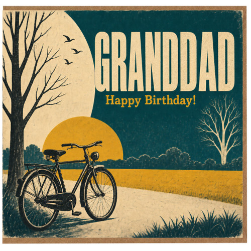 Granddad Birthday Card, Vintage Bicycle Sunset Happy Birthday Card