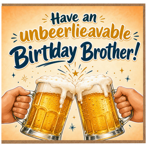 Brother Birthday Card, Unbeerlieavable Birthday Card for Brother, Funny Beer Birthday Card
