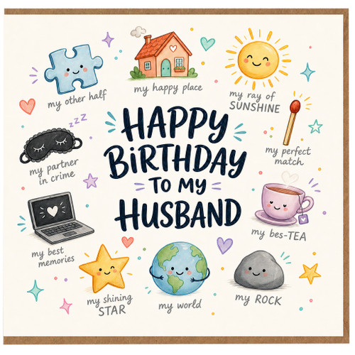 Husband Birthday Card, Happy Birthday To My Husband Card, Cute Romantic Birthday Card for Husband