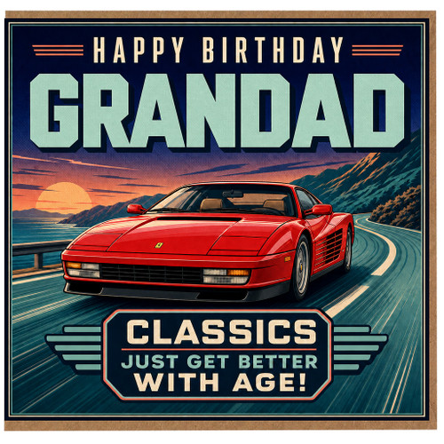 Grandad Birthday Card, Classic Car Happy Birthday Card