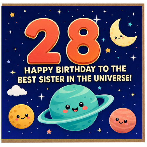 28th Birthday Sister Card, Happy Birthday to the Best Sister in the Universe