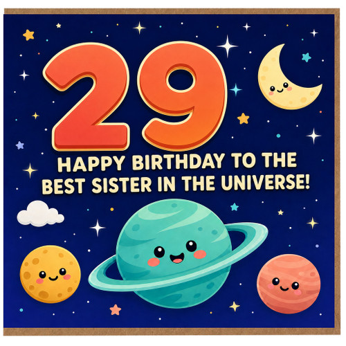 29th Birthday Card for Sister, Happy Birthday to the Best Sister in the Universe