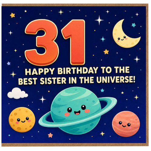 31st Birthday Card for Sister, Happy Birthday to the Best Sister in the Universe Space Design