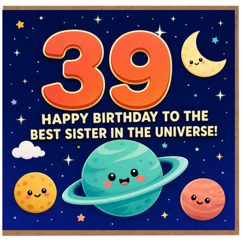 39th Birthday Card for Sister, Happy Birthday to the Best Sister in the Universe