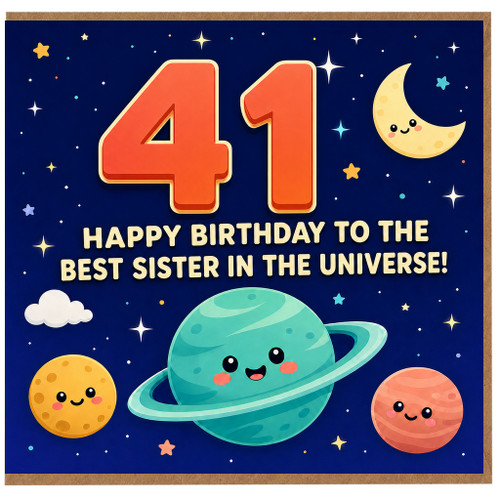 41st Birthday Card for Sister, Happy Birthday to the Best Sister in the Universe Space Theme