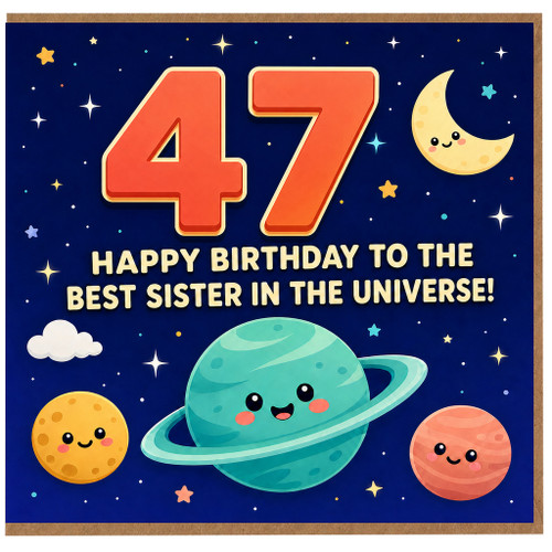 47th Birthday Card for Sister, Happy Birthday to the Best Sister in the Universe