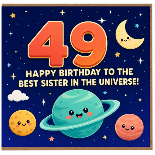 49th Birthday Card for Sister, Happy Birthday to the Best Sister in the Universe