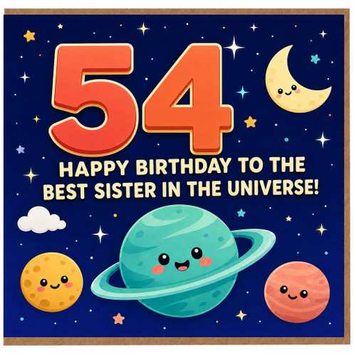 54th Birthday Card for Sister, Happy Birthday to the Best Sister in the Universe