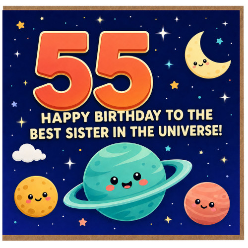 55th Birthday Card for Sister, Happy Birthday to the Best Sister in the Universe
