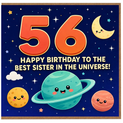56th Birthday Card for Sister, Happy Birthday to the Best Sister in the Universe