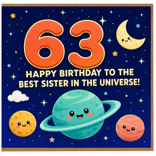 63rd Birthday Card for Sister, Happy Birthday to the Best Sister in the Universe