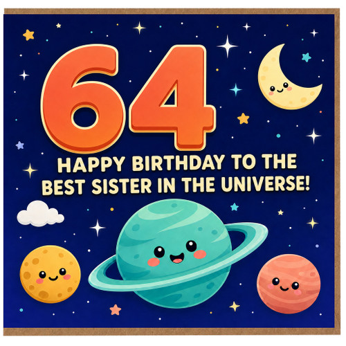 64th Birthday Card for Sister, Best Sister in the Universe Birthday Card