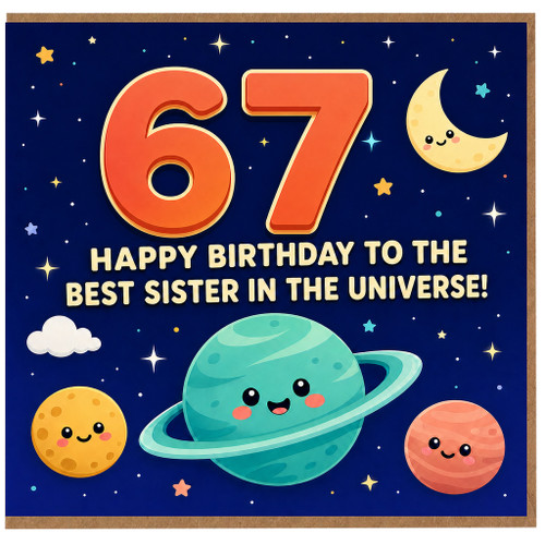 67th Birthday Card for Sister, Happy Birthday to the Best Sister in the Universe Space Theme Card
