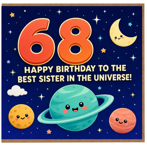 68th Birthday Card for Sister, Happy Birthday to the Best Sister in the Universe Space Themed Card