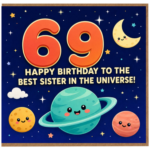 69th Birthday Card for Sister, Happy Birthday to the Best Sister in the Universe