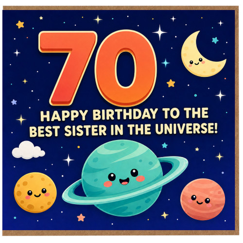 70th Birthday Card for Sister, Happy Birthday to the Best Sister in the Universe