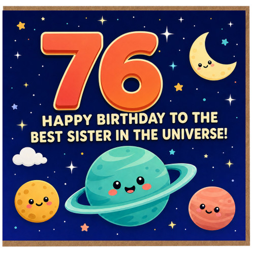 76th Birthday Card for Sister, Happy Birthday to the Best Sister in the Universe