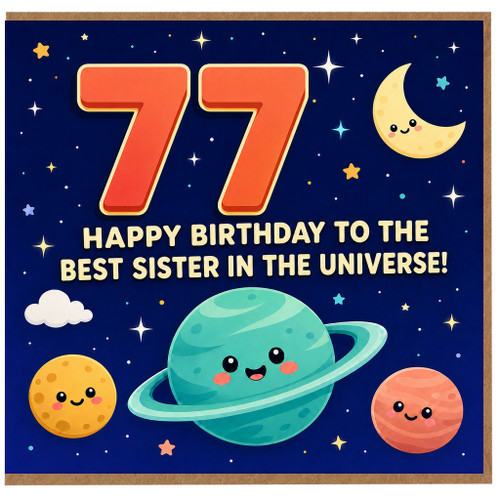 77th Birthday Card for Sister, Happy Birthday to the Best Sister in the Universe