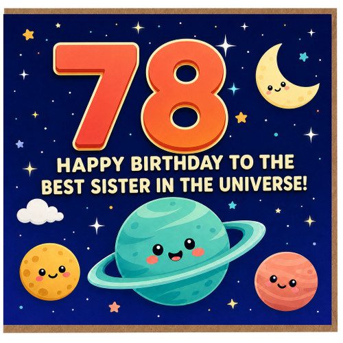 78th Birthday Card for Sister, Happy Birthday to the Best Sister in the Universe