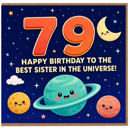 79th Birthday Card for Sister, Happy Birthday to the Best Sister in the Universe