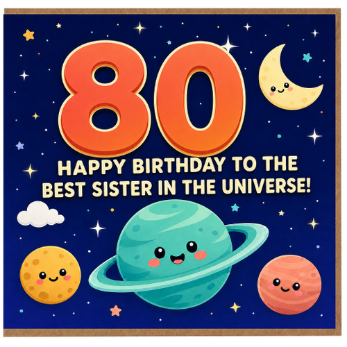 80th Birthday Card for Sister, Happy Birthday to the Best Sister in the Universe