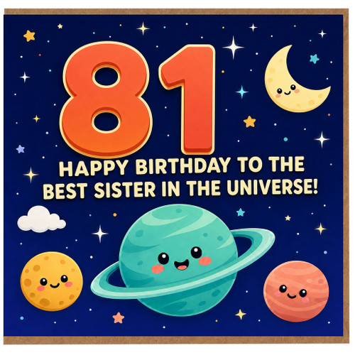 81st Birthday Card for Sister, Happy Birthday to the Best Sister in the Universe Space Card