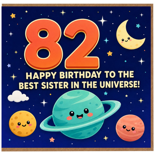 82nd Birthday Card for Sister, Happy Birthday to the Best Sister in the Universe, Space Theme Card