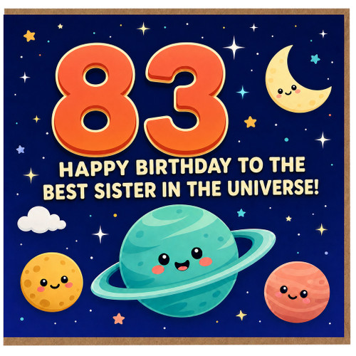 83rd Birthday Card for Sister, Happy Birthday to the Best Sister in the Universe Space Card