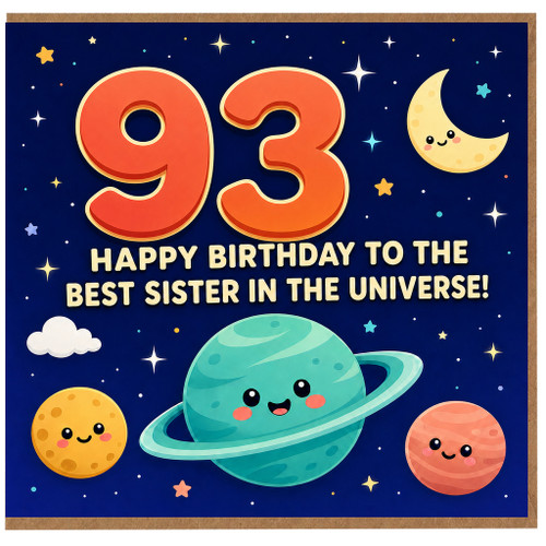 93rd Birthday Card for Sister, Happy Birthday to the Best Sister in the Universe Space Themed Card