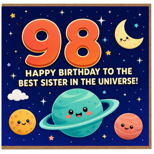98th Birthday Card for Sister, Happy Birthday to the Best Sister in the Universe