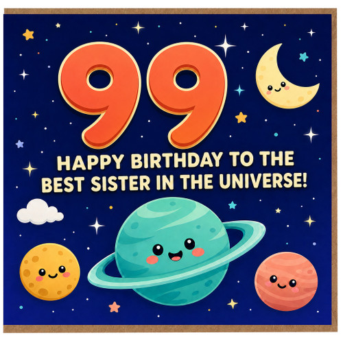 99th Birthday Card for Sister, Happy Birthday to the Best Sister in the Universe