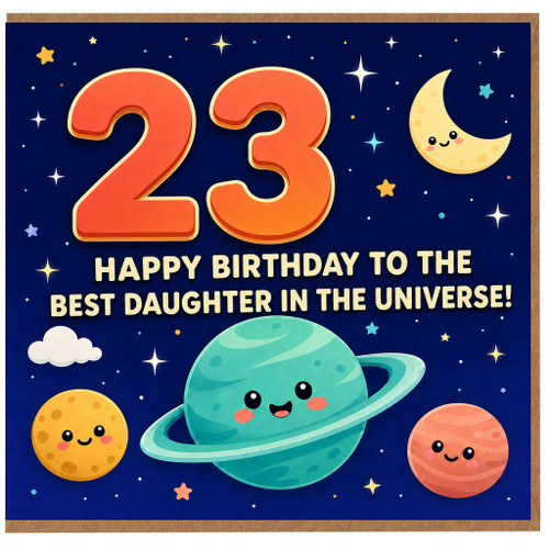 23rd Birthday Card for Daughter, Cute Space Themed Happy Birthday Card