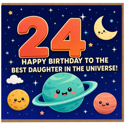 24th Birthday Card for Daughter, Happy Birthday to the Best Daughter in the Universe Space Theme Card