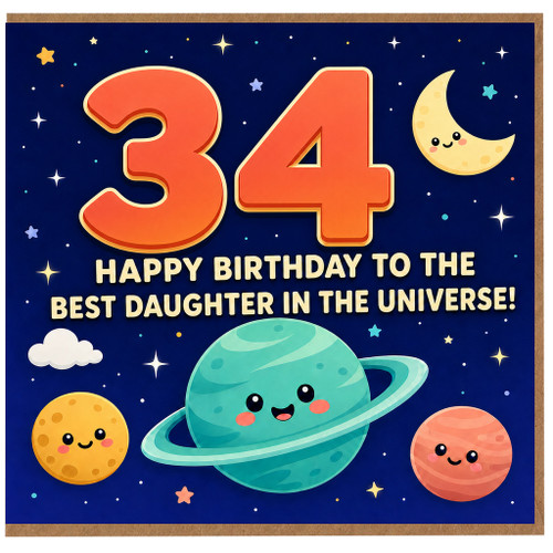 34th Birthday Card for Daughter, Happy Birthday to the Best Daughter in the Universe