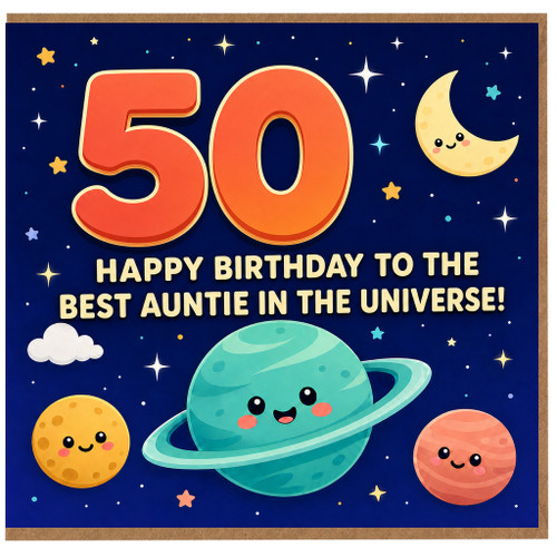 50th Birthday Card for Auntie, Happy Birthday to the Best Auntie in the Universe Space Card